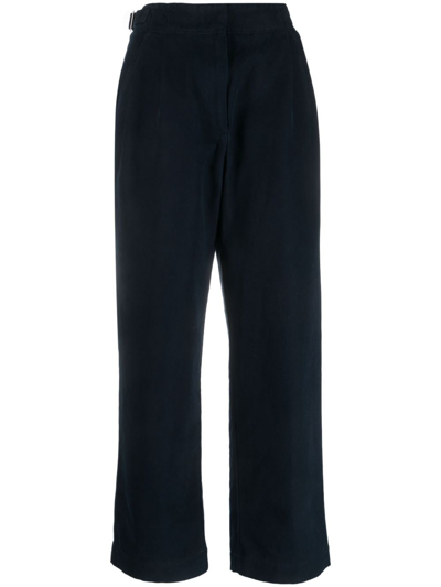 Apc Pleat-detail Wide-leg Cotton Trousers In Blau