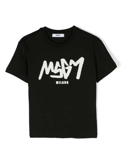 Msgm Logo-print Cotton T-shirt In Schwarz