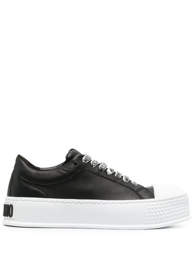 Moschino Embossed-logo Faux-leather Sneakers In Black