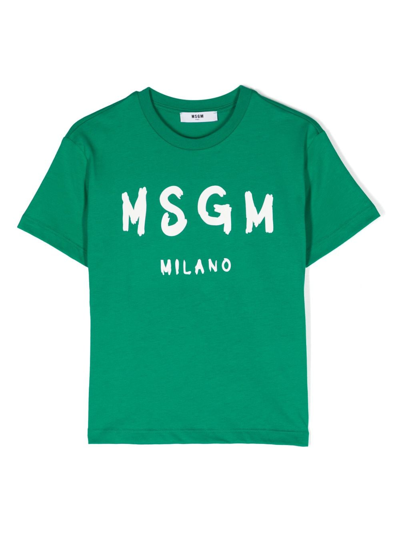Msgm Logo-print Cotton T-shirt In Grün