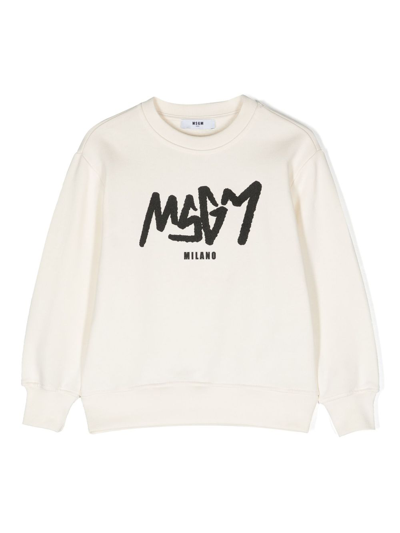 Msgm Logo-print Crew-neck Sweatshirt In Weiss