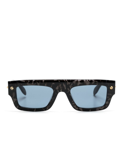 Alexander Mcqueen Marble-pattern Square-frame Sunglasses In Black