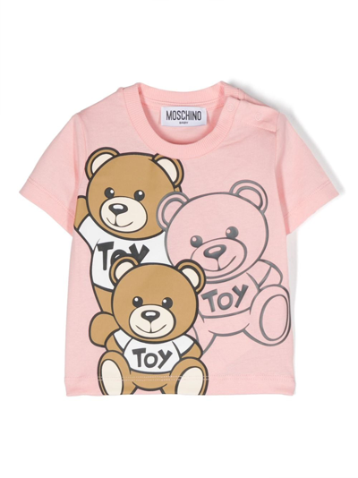 Moschino Babies' Teddy Bear Ciotton T-shirt In Pink
