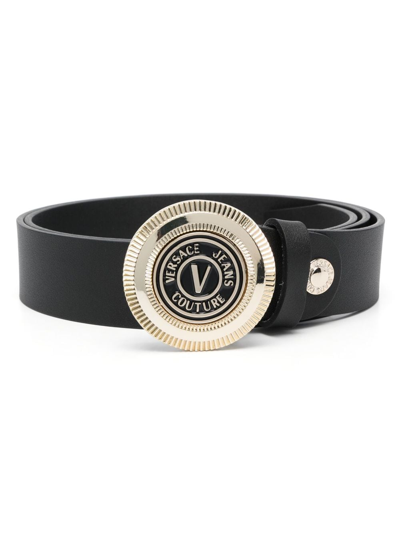 Versace Jeans Couture Logo-buckle Leather Belt In Schwarz