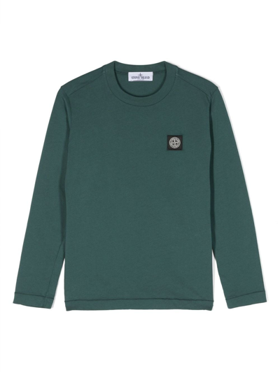 Stone Island Kids' Compass-patch Long-sleeve T-shirt In Grün