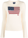 Polo Ralph Lauren Classic Crew Neck Pullover Sweater With American Flag Design In Nude