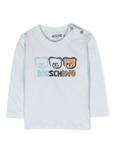 Moschino Babies' Teddy Bear Long-sleeve T-shirt In Blau