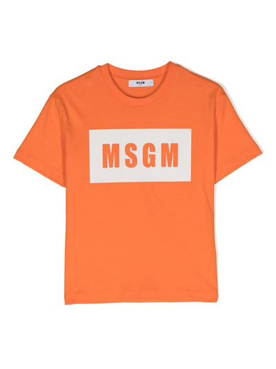 Msgm Logo-stamp Crew-neck T-shirt In Orange