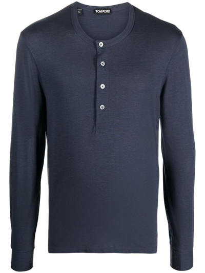 Tom Ford Long-sleeve Lyocell-blend T-shirt In Blau