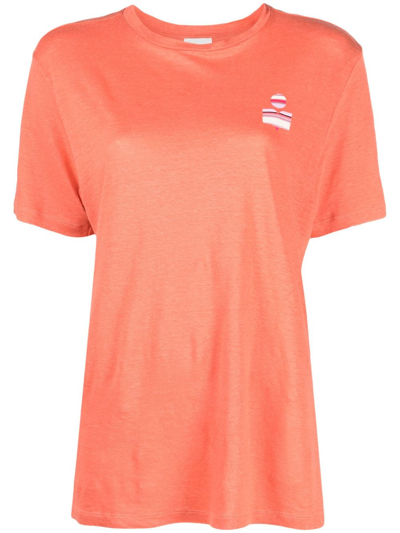 Marant Etoile Logo-print Linen T-shirt In Orange