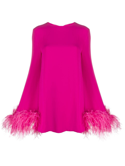 Nervi Penelope Flare-sleeve Mini Shift Dress W/ Feather Trim In Rosa