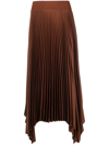Joseph Ade Pleated Handkerchief Crepe Midi Skirt In Braun