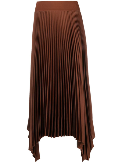 Joseph High-waisted Asymmetric Pleated Skirt In Mahogany