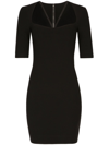 Dolce & Gabbana Black Mini Dress With Short Sleeves And Neckline Detail In Viscose Blend Woman In Schwarz
