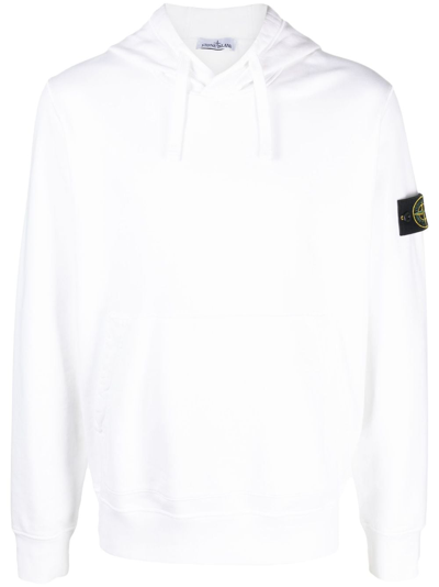 Stone Island Compass-patch Pullover Hoodie In White