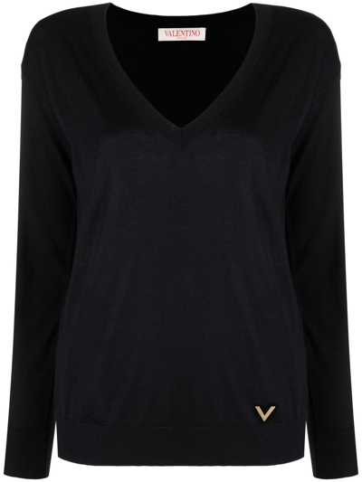 Valentino Cashmere-silk Blend Jumper In Blue