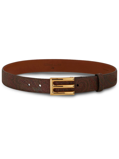 Etro Logo-buckle Paisley Leather Belt In Multi