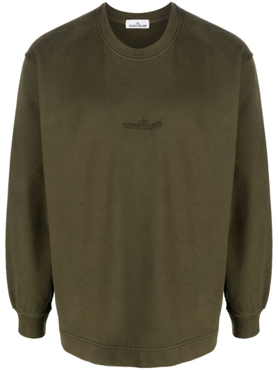 Stone Island Logo-embroidered Cotton Sweatshirt In Neutrals