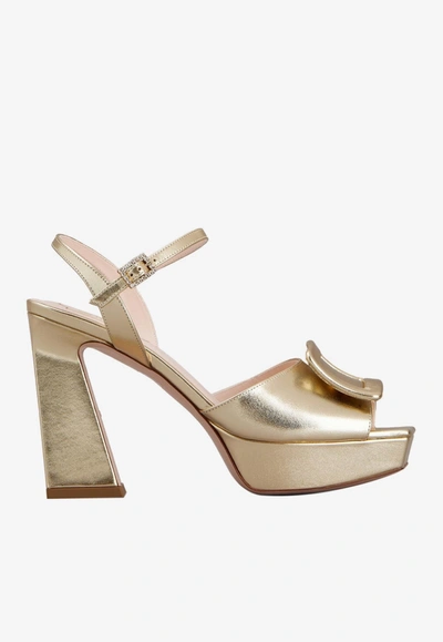Roger Vivier Buckle Metallic Leather Ankle-strap Sandals In Gold