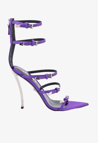 Versace 120 Pin-point Satin Sandals In Purple