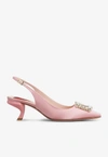 ROGER VIVIER 55 VIRGULE CRYSTAL BUCKLE SLINGBACK PUMPS IN SATIN