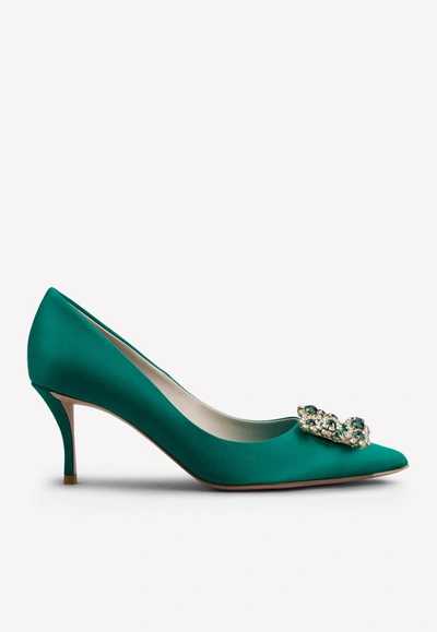 Roger Vivier Flower Strass Pumps 65 In Green