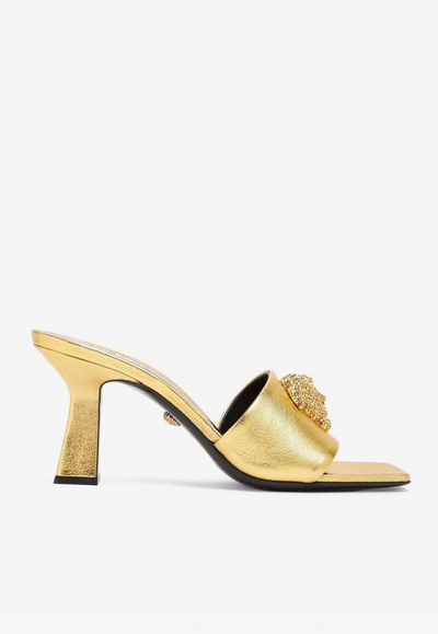 Versace 70 Medusa Mules In Metallic Leather In Gold