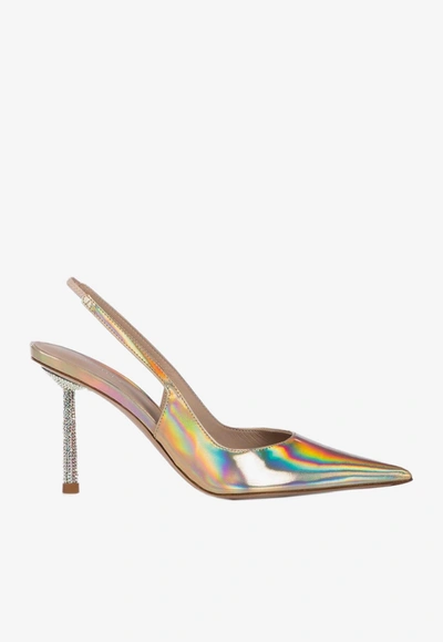 Le Silla 80 Iridescent Slingback Pumps In Beige