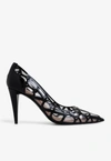 Valentino Toile Iconographe Pump In Polymer And Patent Material 90mm In Black