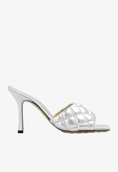 Bottega Veneta 95 Padded Leather Mules In Silver