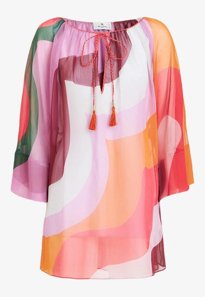 Etro Abstract-print Long-sleeve Shift Dress In Multicolor