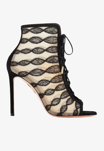 Aquazzura After Dark Lace Mesh Lace-up Booties In Black