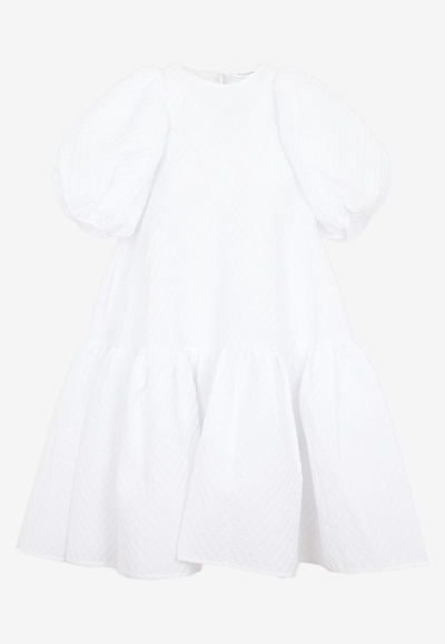 Cecilie Bahnsen Alexa Puff-sleeved Blossom Matelassé Dress In White