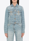 Versace Short Light Blue Jacket With All-over Logo And Branded Buttons In Cotton Denim Woman In Light Blue