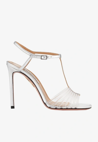 Aquazzura Amore Mio Crystal 105mm Leather Sandals In Silver