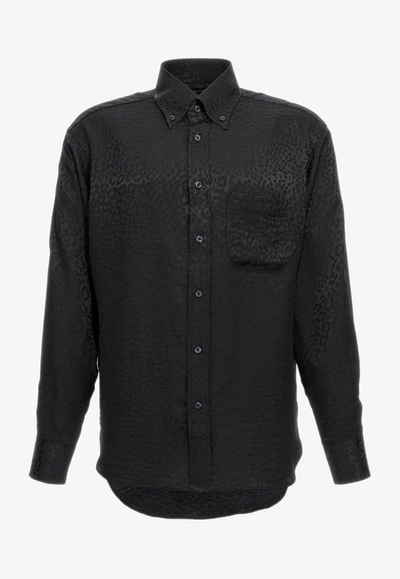 Tom Ford Animal Print Silk Shirt In Black