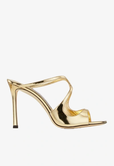 JIMMY CHOO ANISE 95 METALLIC LEATHER SANDALS