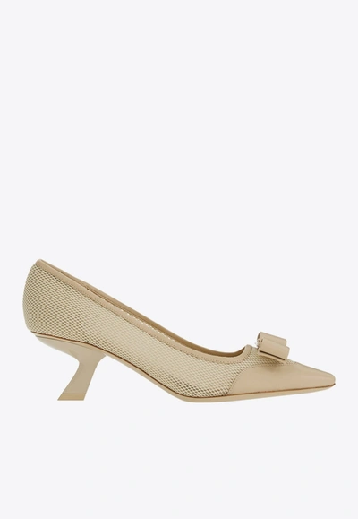 Ferragamo Anz 55 Vara Bow Mesh Pumps In Beige