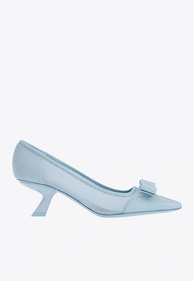 Ferragamo Anz 55 Vara Bow Mesh Pumps In Blue