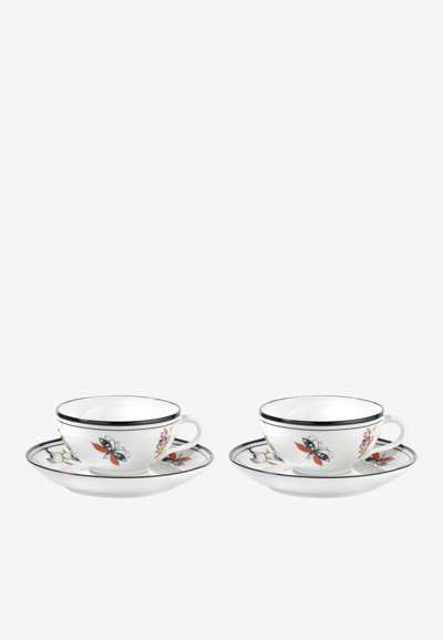 Ginori 1735 Arcadia Tea Cups And Saucers - Set Of 2 In White