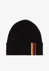 Paul Smith Stripe-detail Wool Beanie In Black
