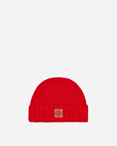Stone Island Garment Dyed Wool Beanie In Red