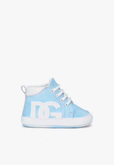 Dolce & Gabbana Kids' Babies High-top Leather Sneakers In Blue