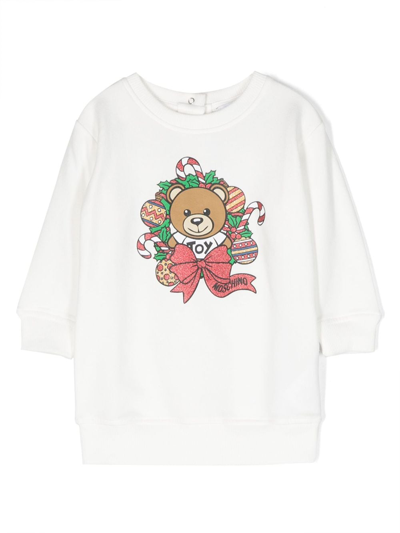 Moschino Babies' Teddy Bear-motif Sweatshirt Dress In White