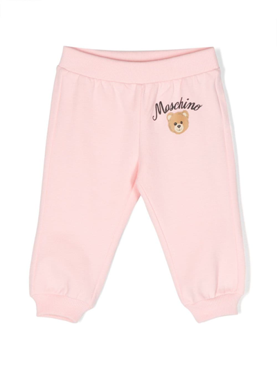 Moschino Babies' Logo印花抓绒运动裤 In Pink