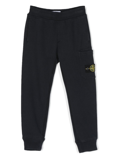 Stone Island Junior Kids' Compass-patch Track Trousers In Blue