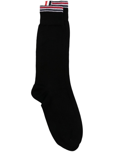 Thom Browne Mid-calf Stripe Trim Socks In Black