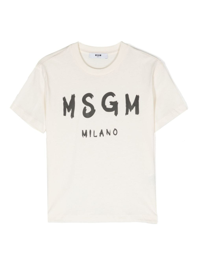 Msgm Kids' Logo-print Cotton T-shirt In Neutrals