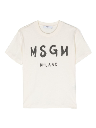 Msgm Kids' Logo-print Cotton T-shirt In White