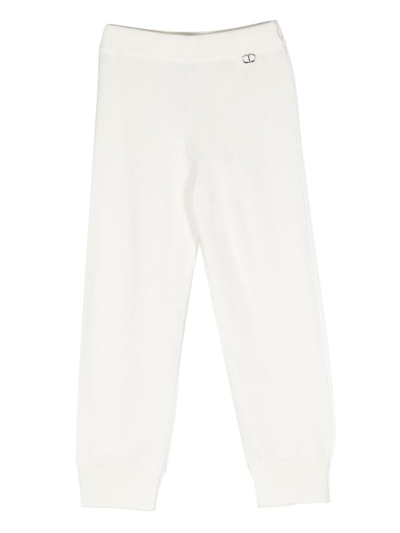 Twinset Kids' Ribbed-trim Knitted Trousers In White